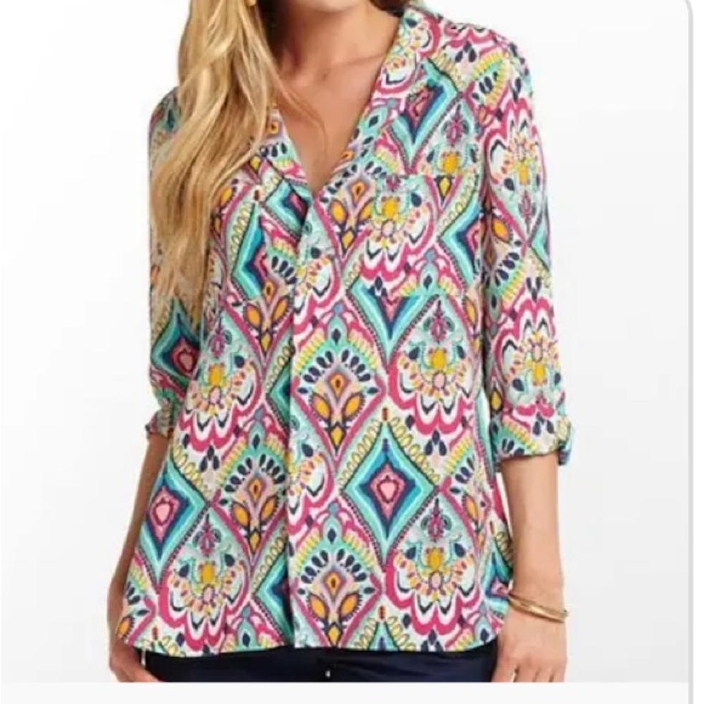 Lilly Pulitzer Boston Silk Blouse size L EUC